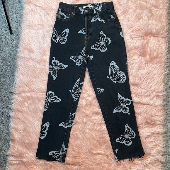 Pacsun Black Butterfly Hi Rise Straight Jean Size 27 - Picture 3 of 9